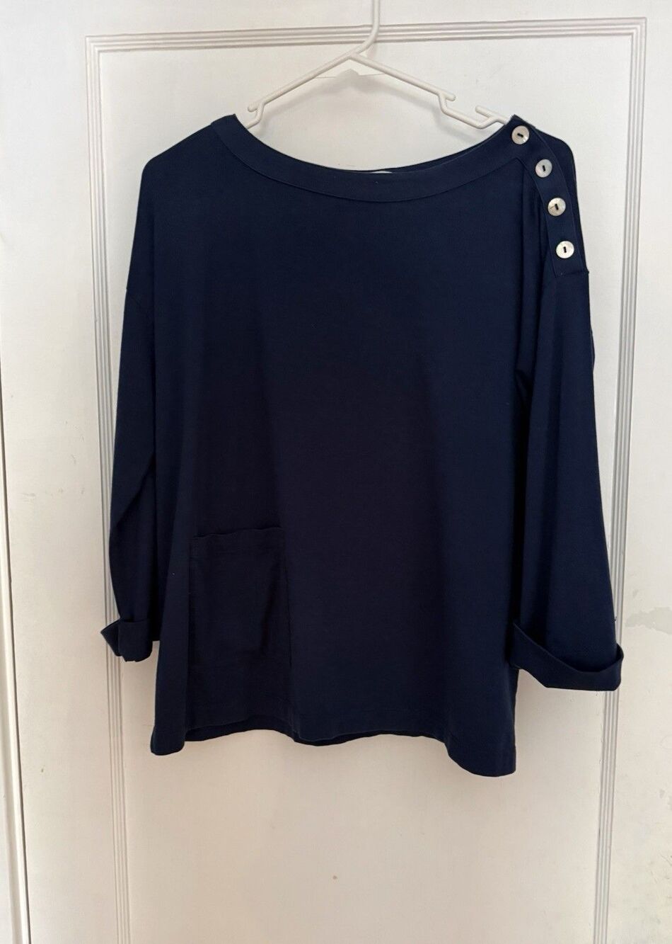 J. Jill cotton blend Navy blue Top S nautical coastal buttons pocket casual chic